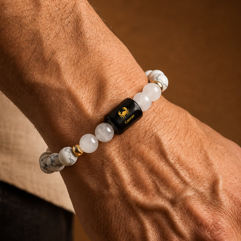 Cancer (कर्क राशि) Zodiac Howlite & Milky Quartz Bracelet