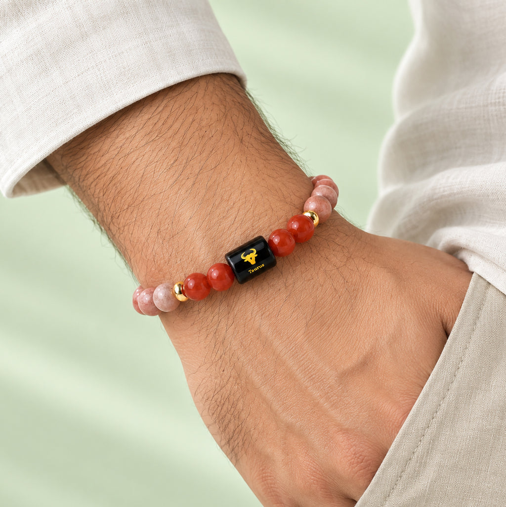 Taurus (वृषभ राशि) Zodiac Sunstone & Carnelian Bracelet