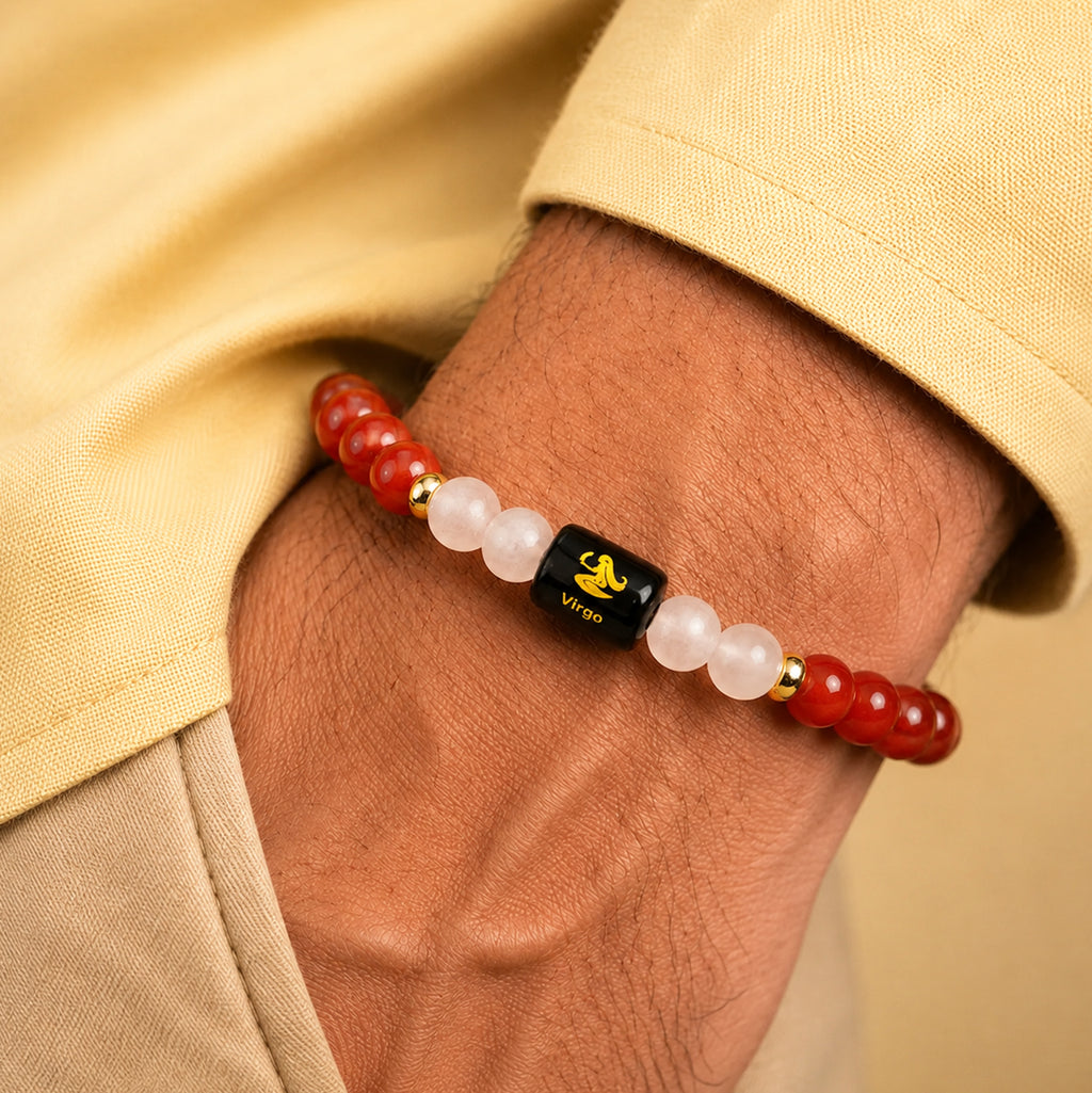 Virgo (कन्या राशि) Zodiac Carnelian & Milky Quartz Bracelet