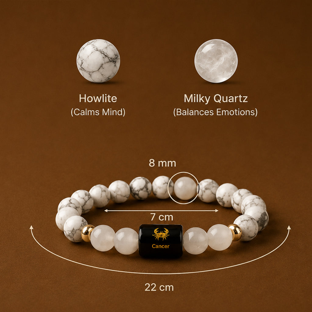 Cancer (कर्क राशि) Zodiac Howlite & Milky Quartz Bracelet