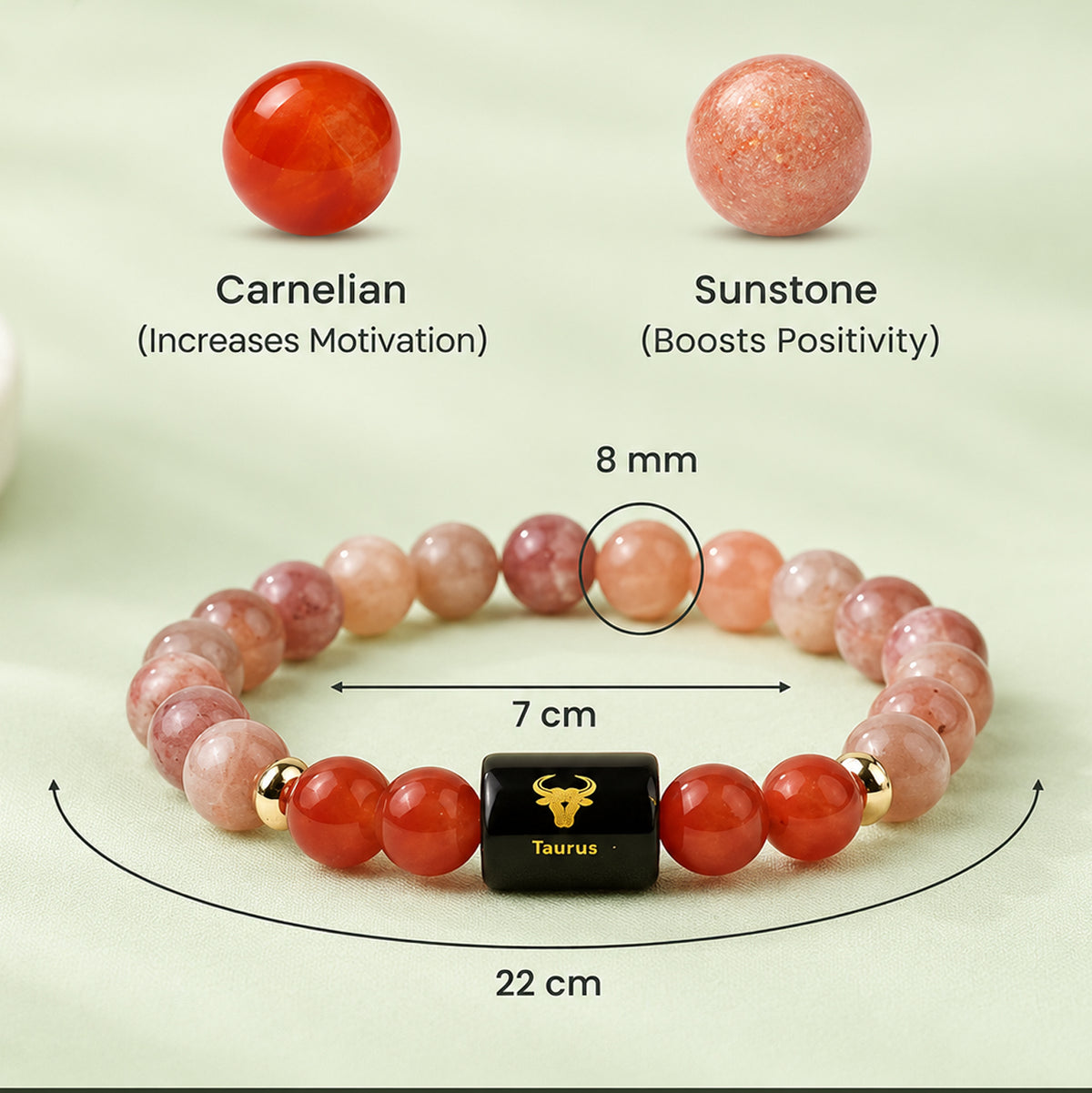 Taurus (वृषभ राशि) Zodiac Sunstone & Carnelian Bracelet