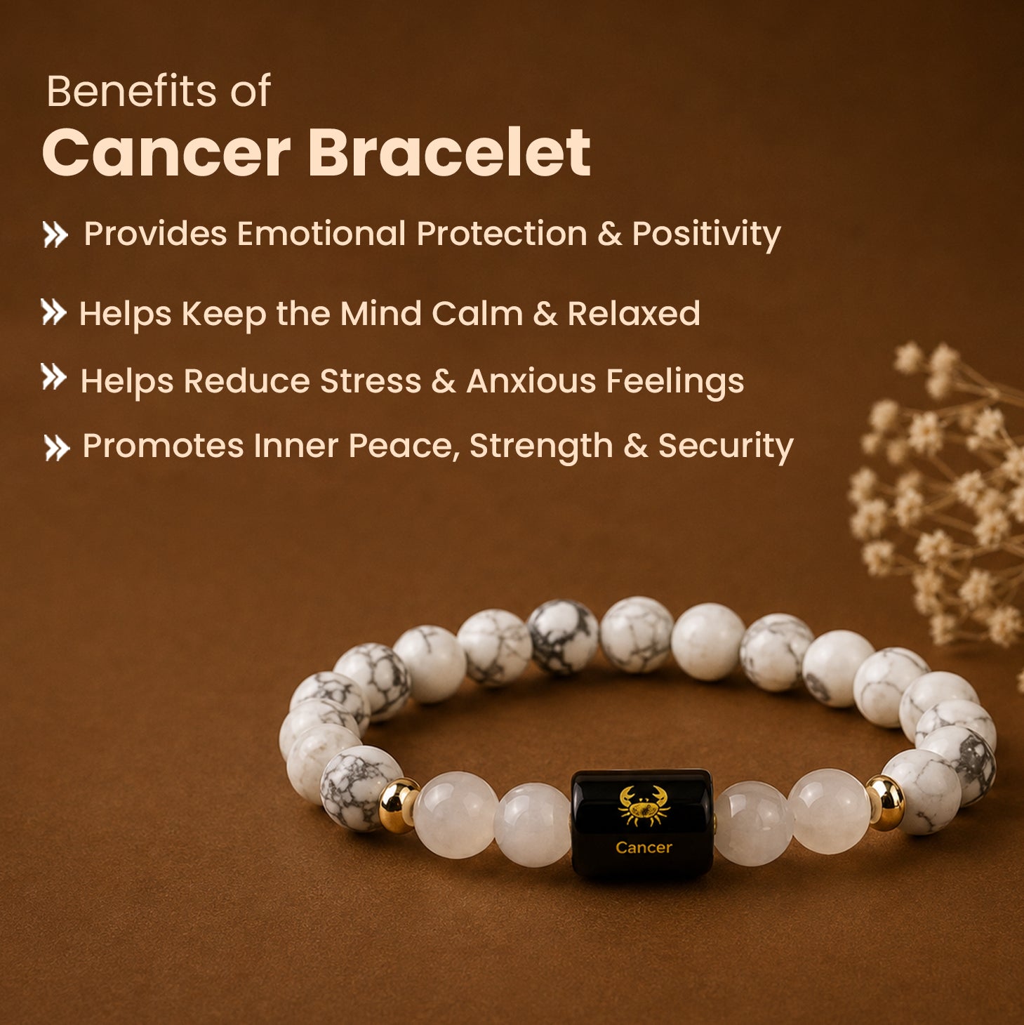 Cancer (कर्क राशि) Zodiac Howlite & Milky Quartz Bracelet