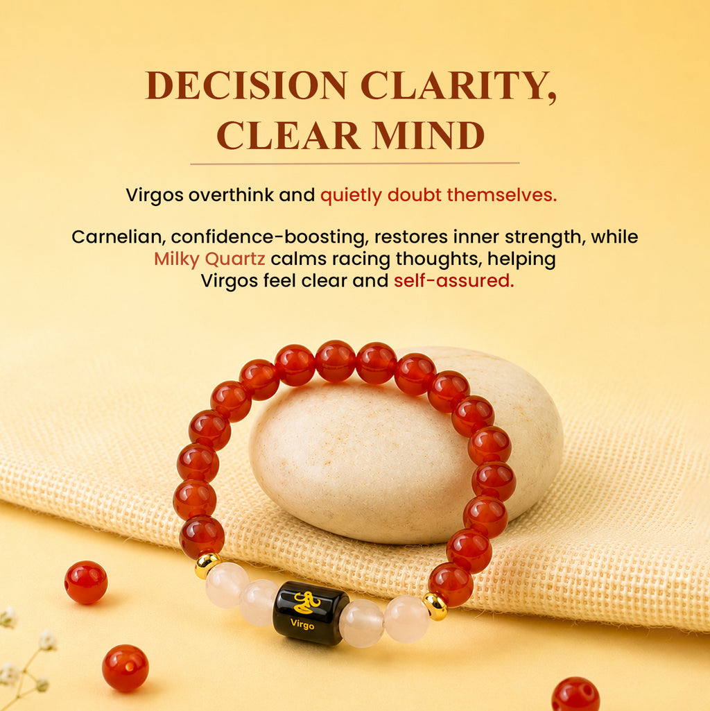 Virgo (कन्या राशि) Zodiac Carnelian & Milky Quartz Bracelet