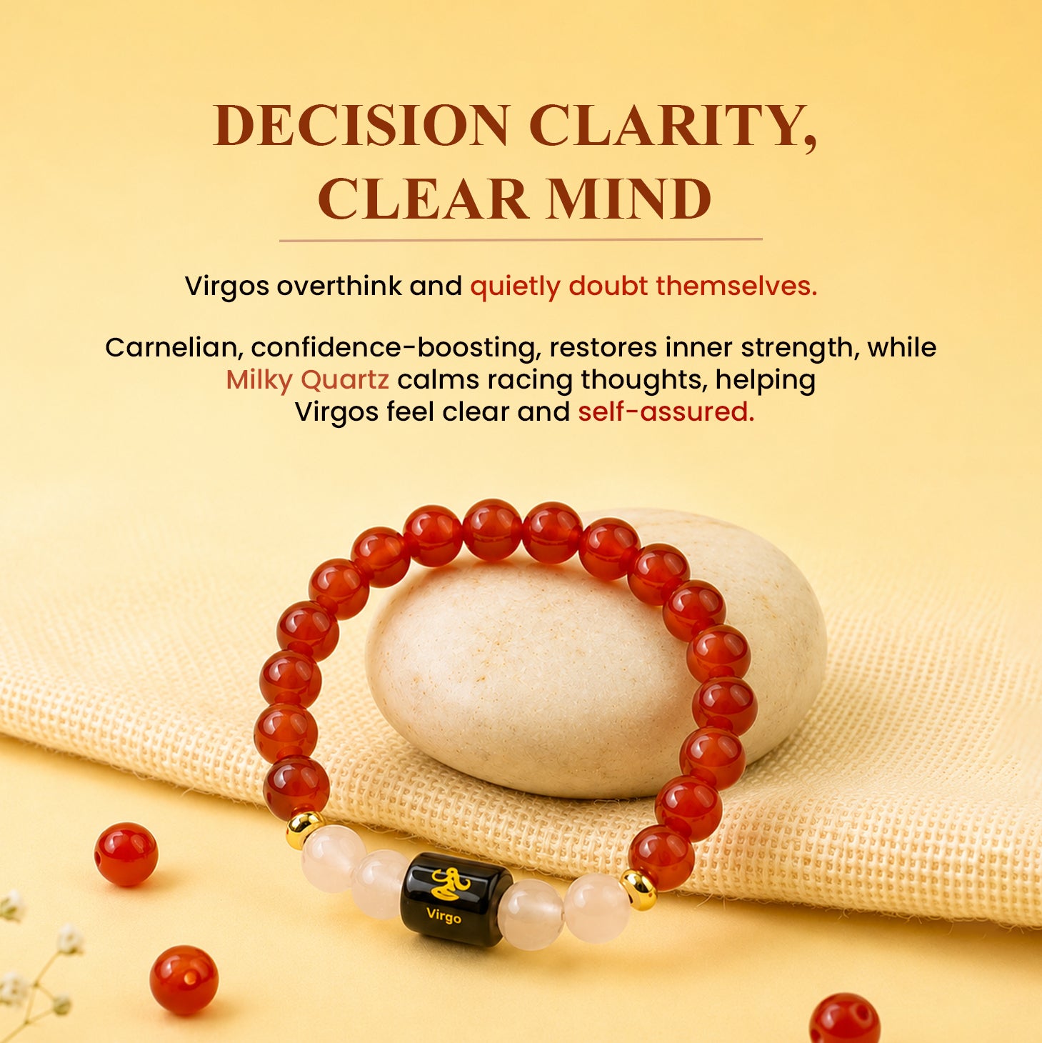 Virgo (कन्या राशि) Zodiac Carnelian & Milky Quartz Bracelet