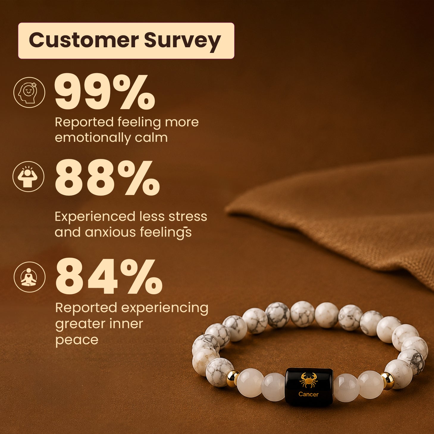 Cancer (कर्क राशि) Zodiac Howlite & Milky Quartz Bracelet