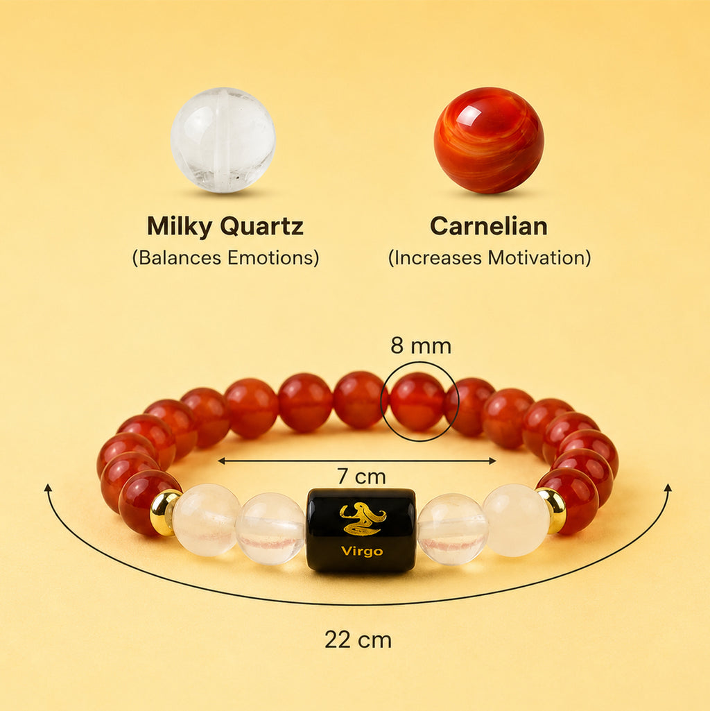 Virgo (कन्या राशि) Zodiac Carnelian & Milky Quartz Bracelet
