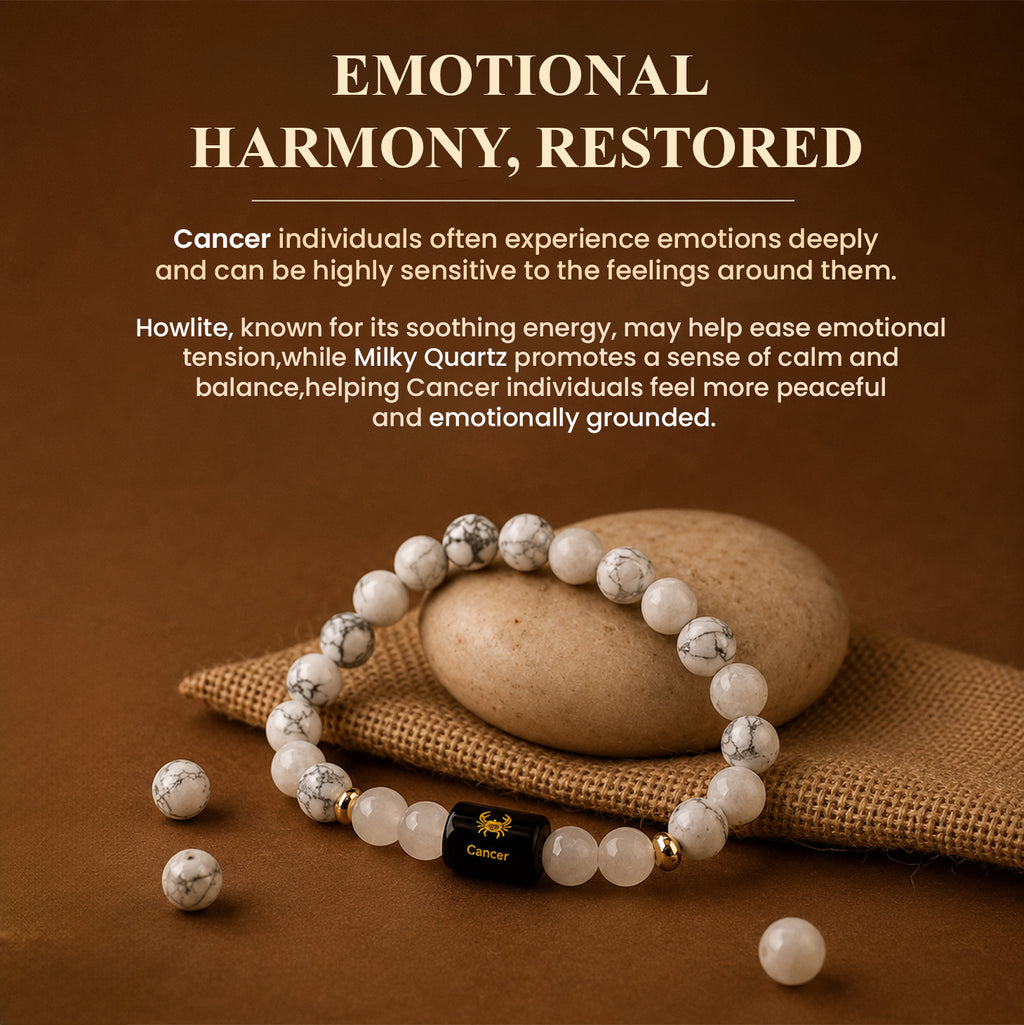 Cancer (कर्क राशि) Zodiac Howlite & Milky Quartz Bracelet