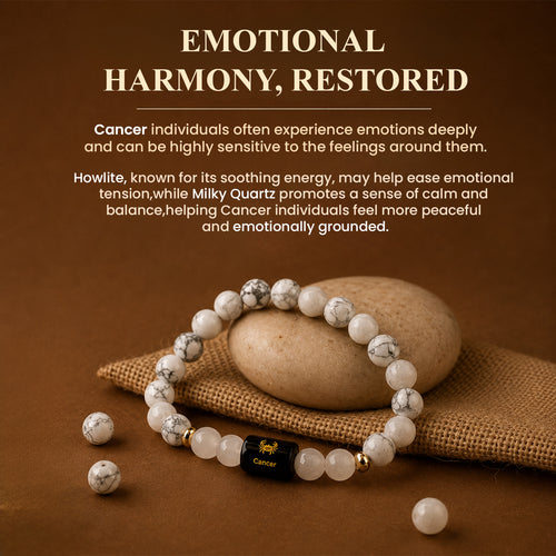 Cancer (कर्क राशि) Zodiac Howlite & Milky Quartz Bracelet