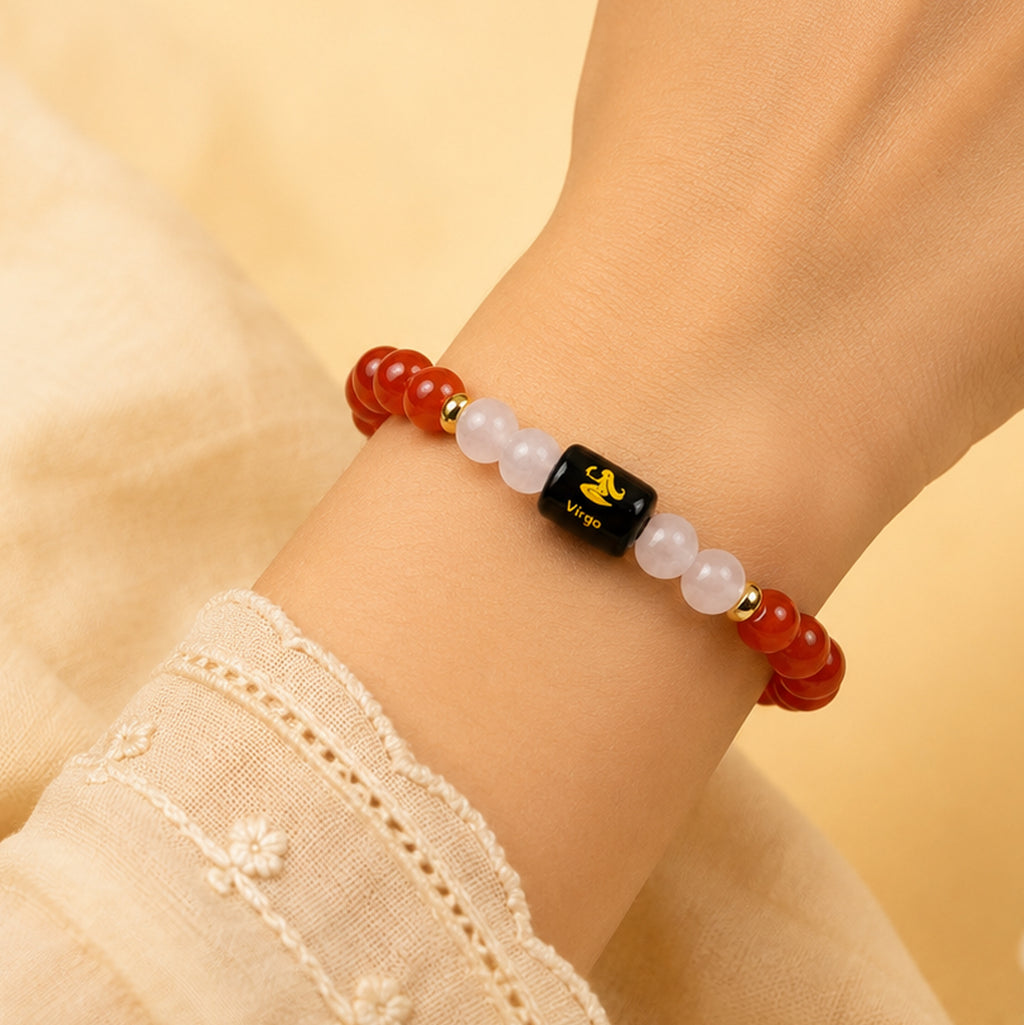 Virgo (कन्या राशि) Zodiac Carnelian & Milky Quartz Bracelet