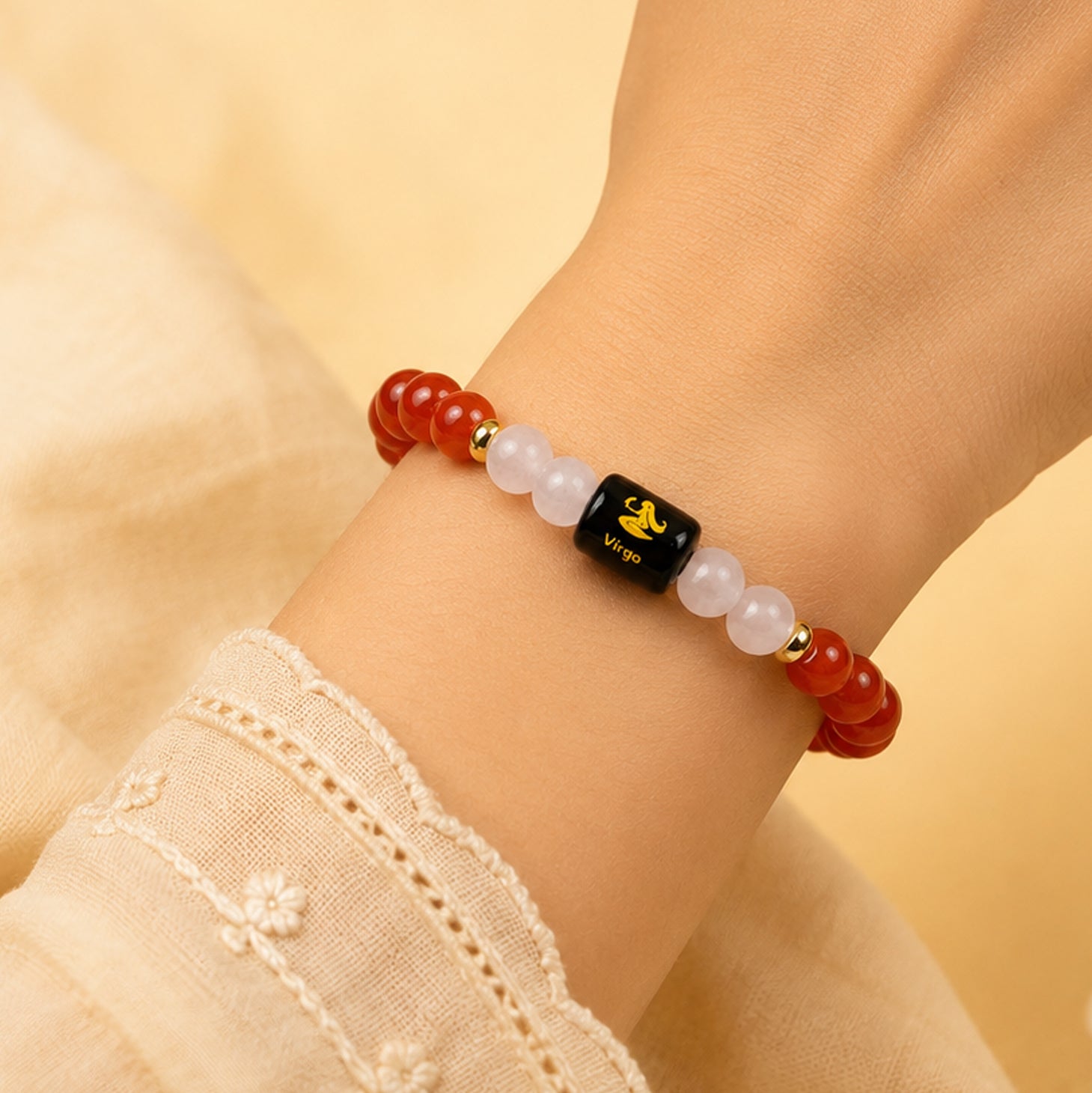 Virgo (कन्या राशि) Zodiac Carnelian & Milky Quartz Bracelet