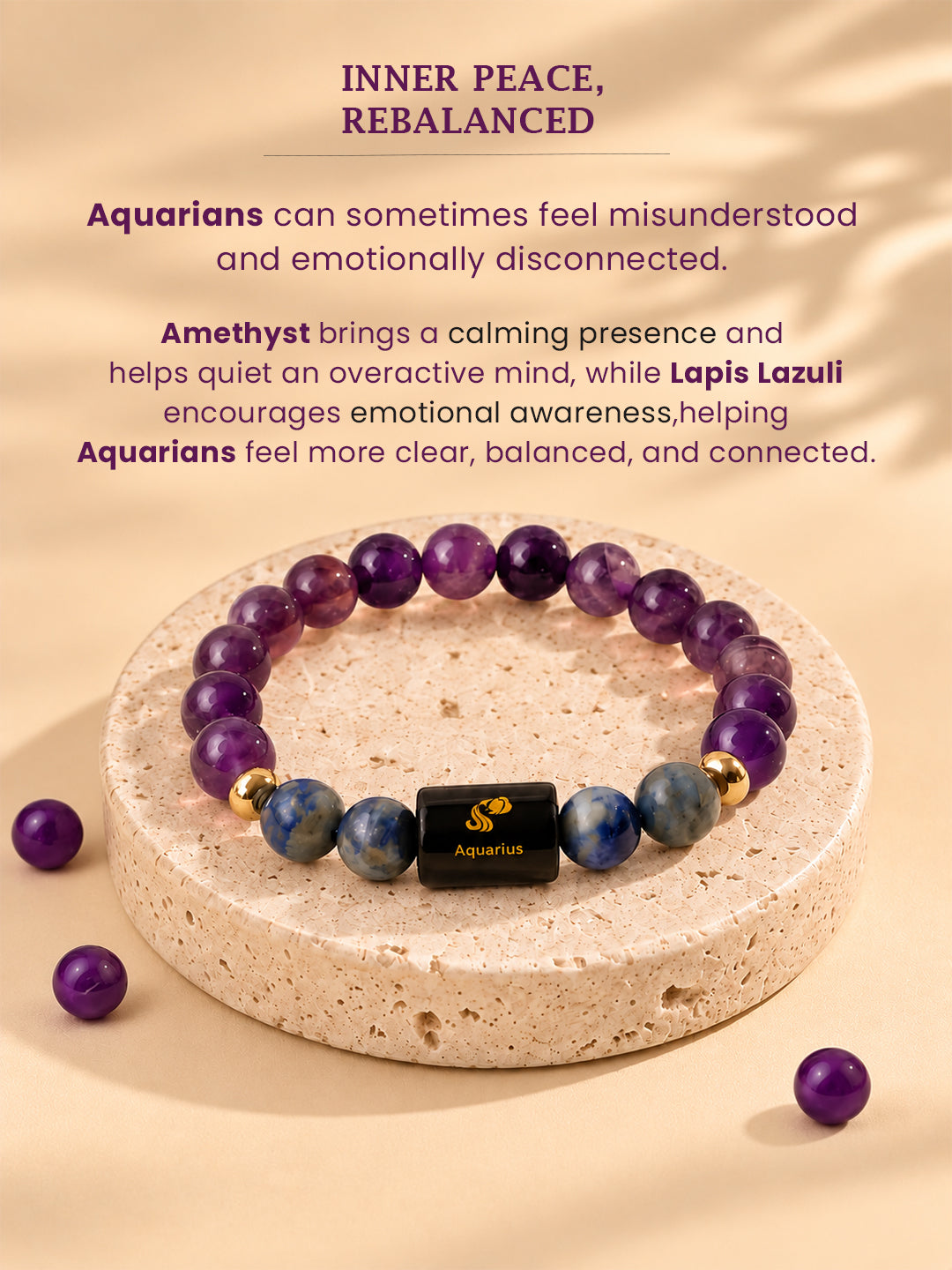 Aquarius (कुंभ राशि) Zodiac Amethyst & Lapis Lazuli Bracelet