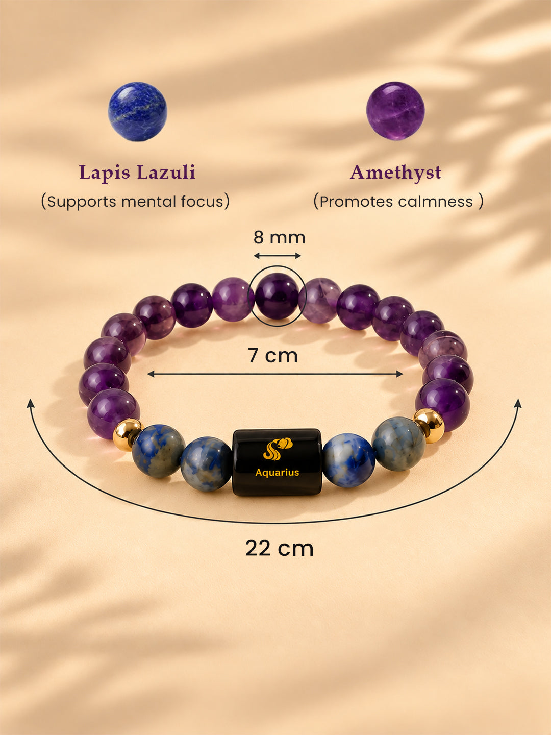 Aquarius (कुंभ राशि) Zodiac Amethyst & Lapis Lazuli Bracelet