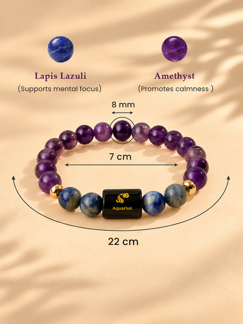 Aquarius (कुंभ राशि) Zodiac Amethyst & Lapis Lazuli Bracelet