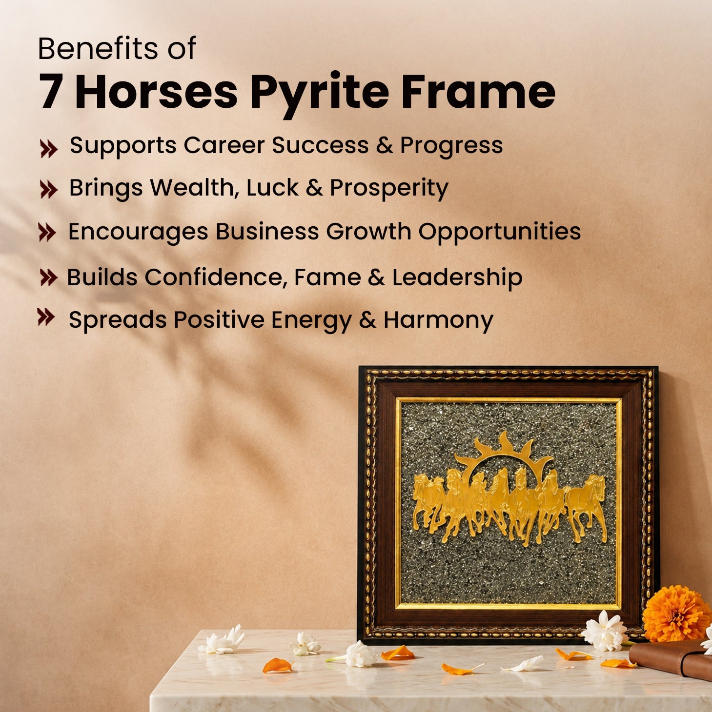 7 Horses on Raw Pyrite Frame