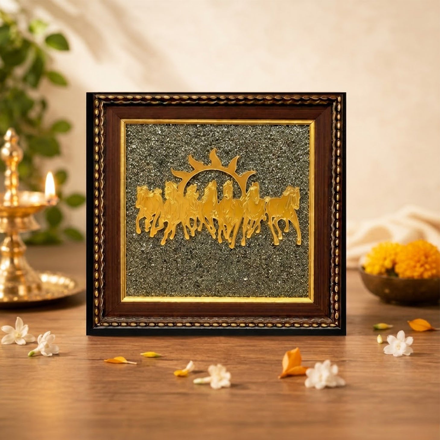 7 Horses on Raw Pyrite Frame