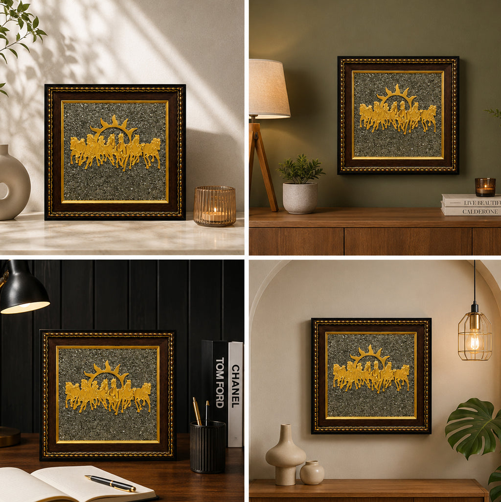 7 Horses on Raw Pyrite Frame