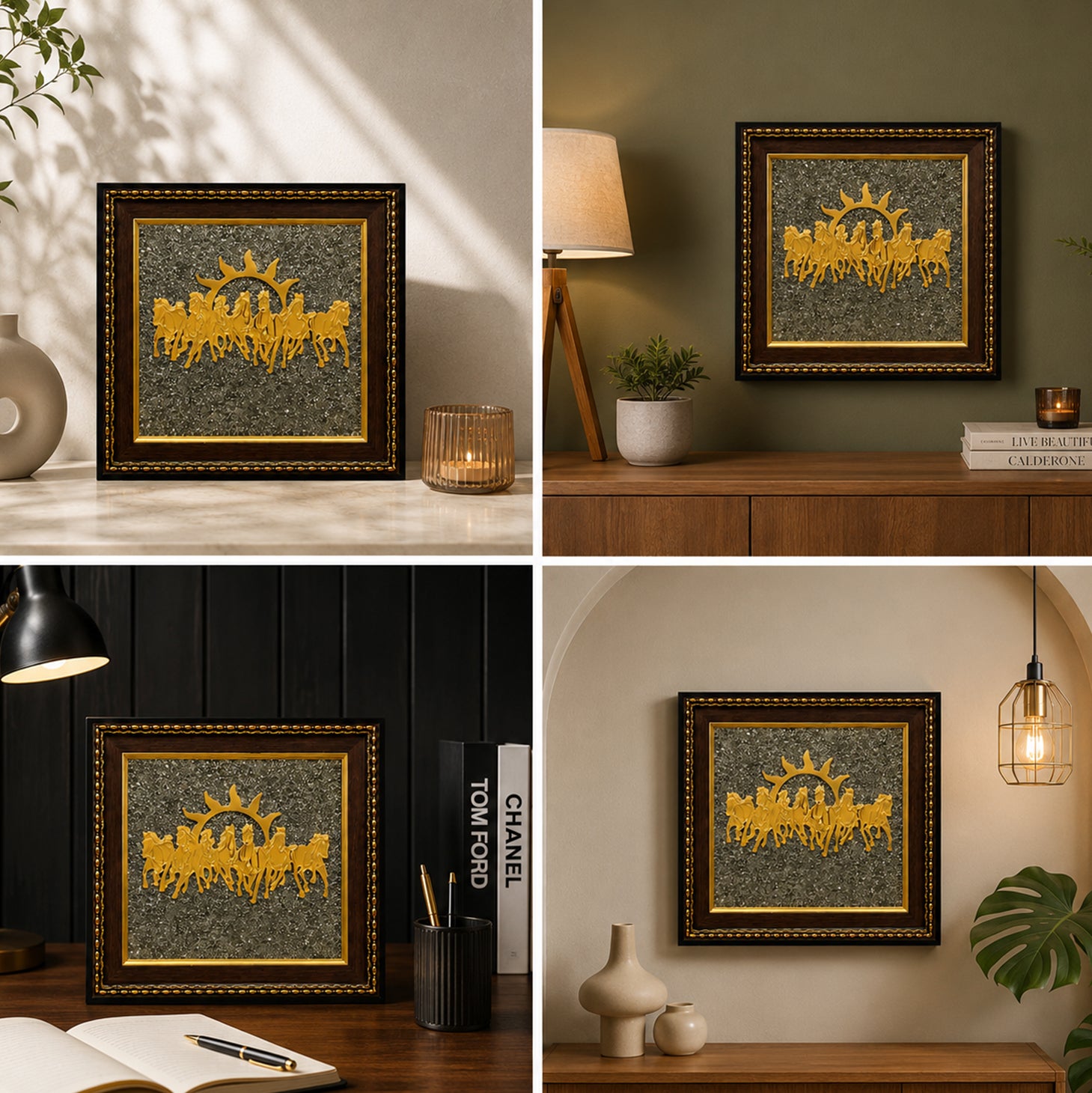 7 Horses on Raw Pyrite Frame