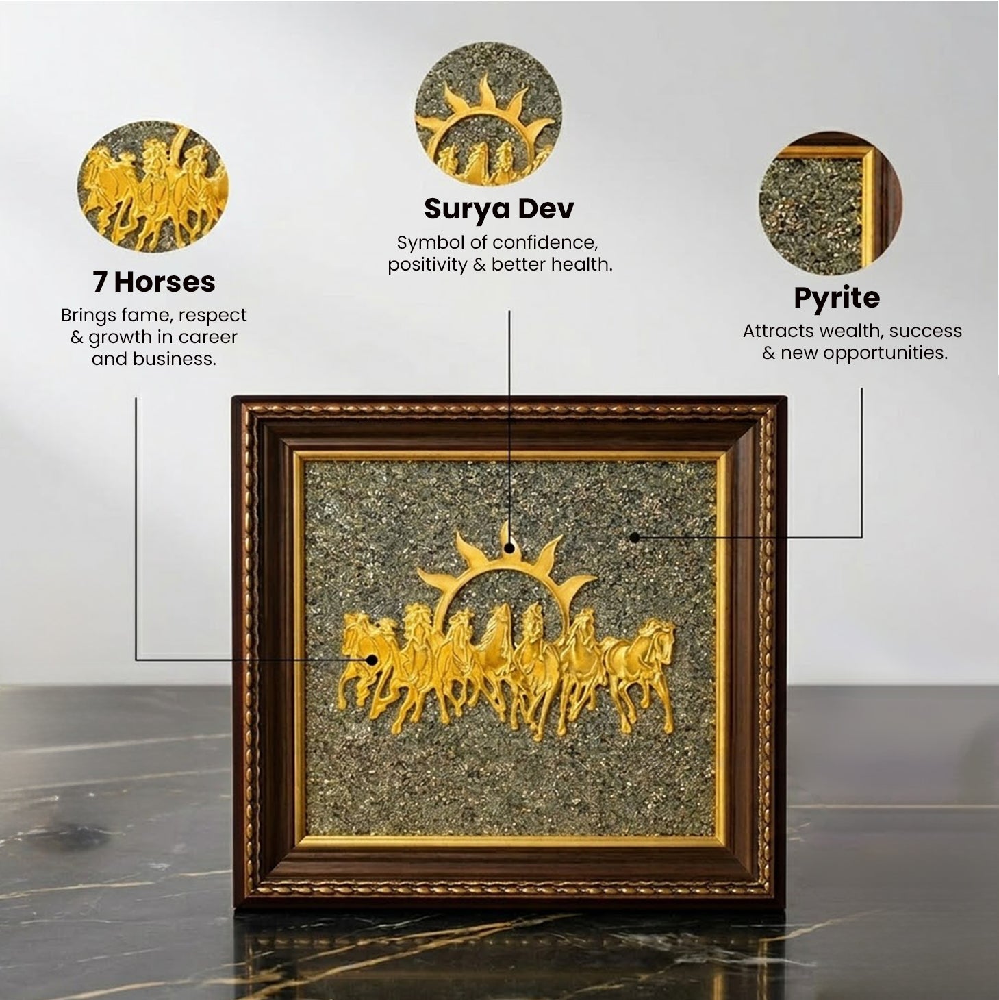 7 Horses on Raw Pyrite Frame